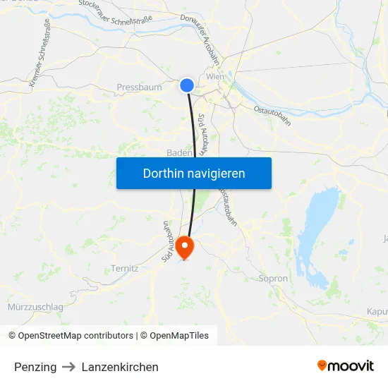 Penzing to Lanzenkirchen map