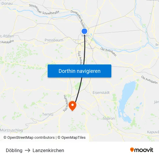 Döbling to Lanzenkirchen map