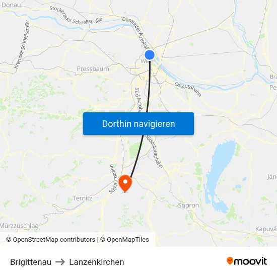 Brigittenau to Lanzenkirchen map