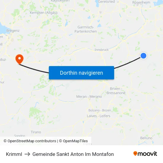 Krimml to Gemeinde Sankt Anton Im Montafon map
