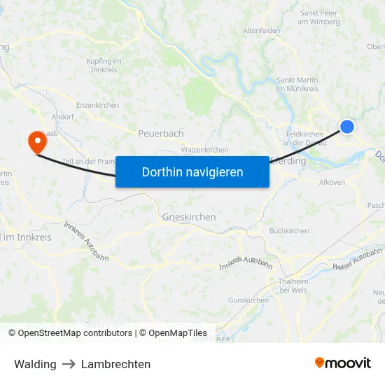Walding to Lambrechten map