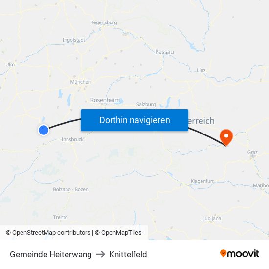 Gemeinde Heiterwang to Knittelfeld map