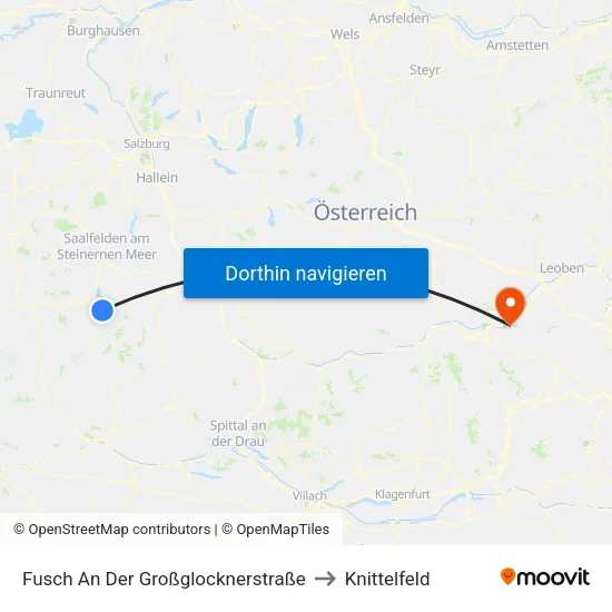 Fusch An Der Großglocknerstraße to Knittelfeld map