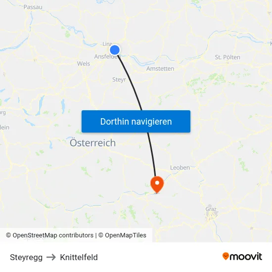 Steyregg to Knittelfeld map