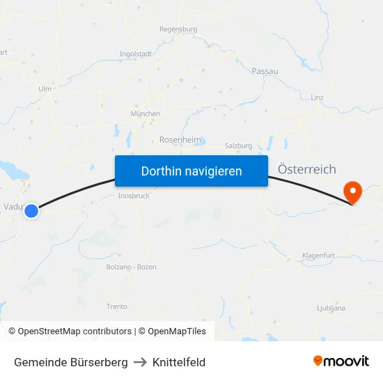 Gemeinde Bürserberg to Knittelfeld map