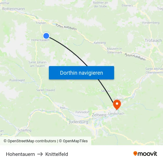 Hohentauern to Knittelfeld map