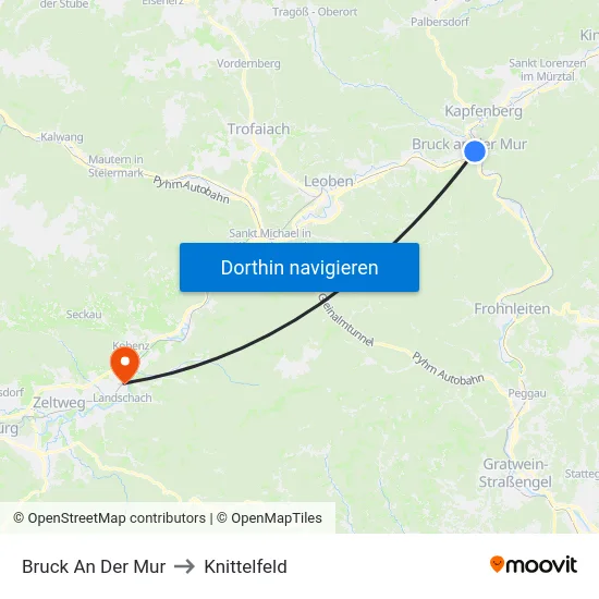 Bruck An Der Mur to Knittelfeld map