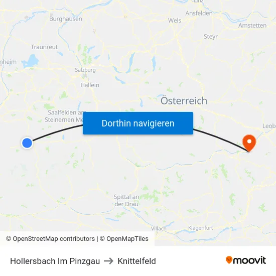 Hollersbach Im Pinzgau to Knittelfeld map