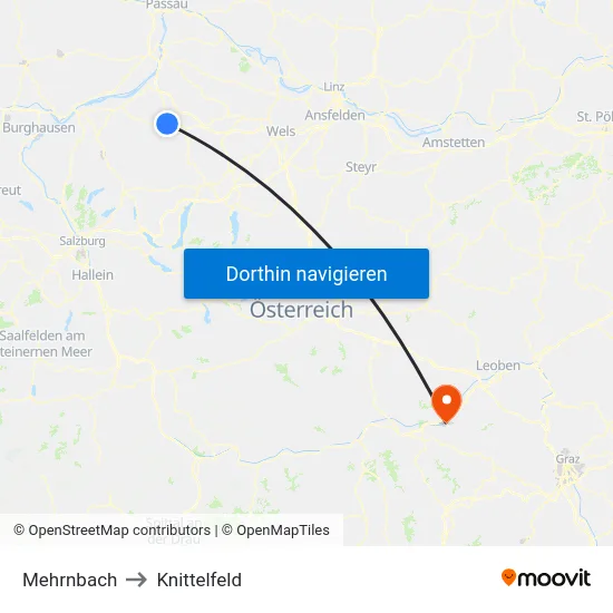 Mehrnbach to Knittelfeld map