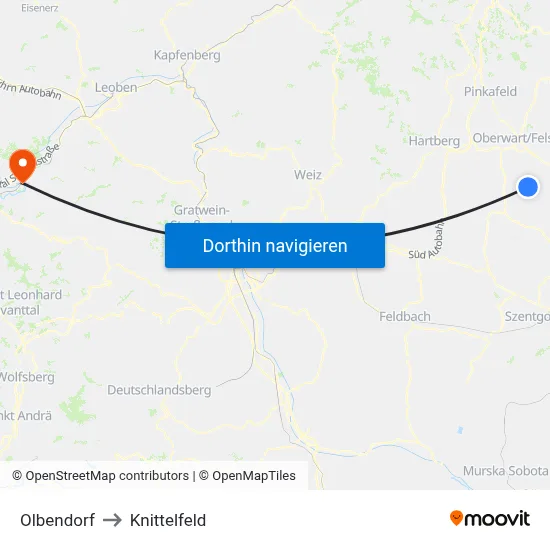 Olbendorf to Knittelfeld map