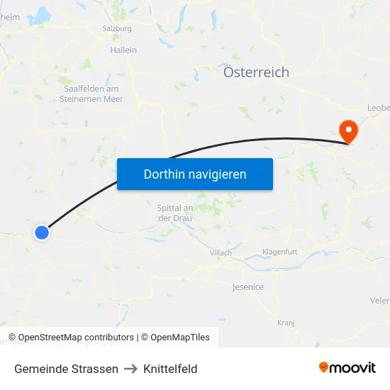 Gemeinde Strassen to Knittelfeld map