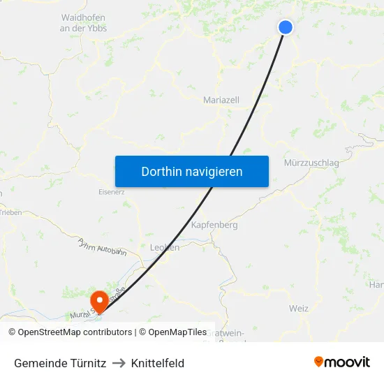 Gemeinde Türnitz to Knittelfeld map