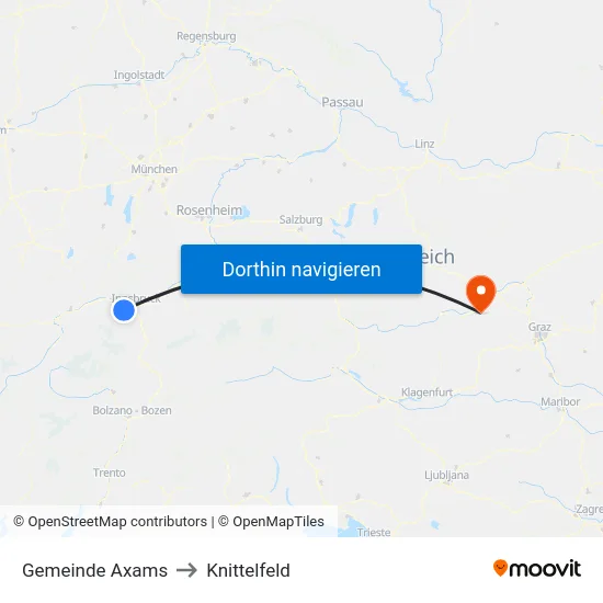 Gemeinde Axams to Knittelfeld map
