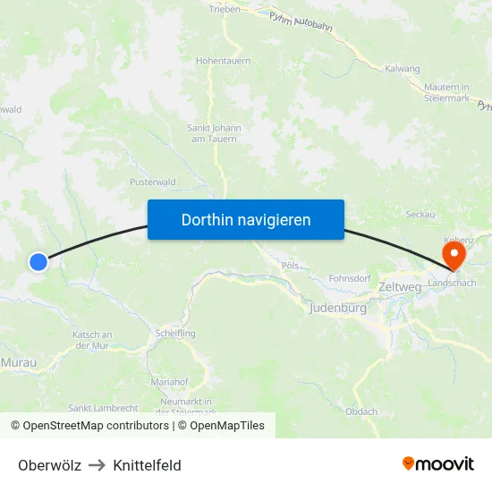 Oberwölz to Knittelfeld map