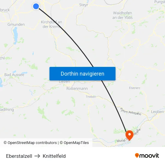 Eberstalzell to Knittelfeld map