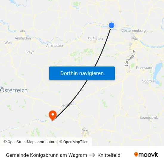 Gemeinde Königsbrunn am Wagram to Knittelfeld map