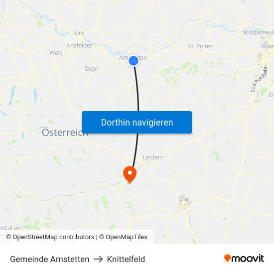 Gemeinde Amstetten to Knittelfeld map