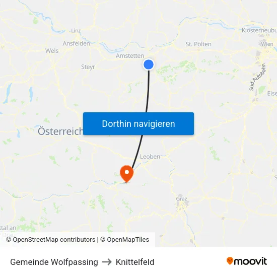 Gemeinde Wolfpassing to Knittelfeld map