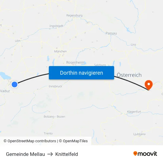 Gemeinde Mellau to Knittelfeld map
