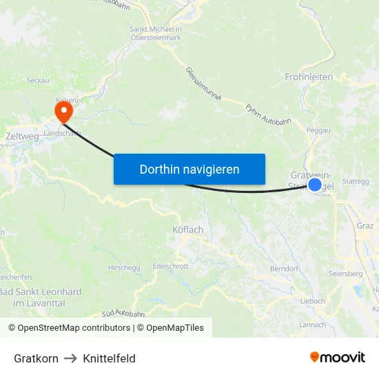 Gratkorn to Knittelfeld map