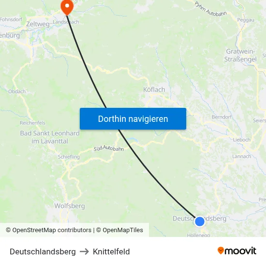 Deutschlandsberg to Knittelfeld map