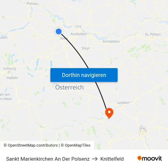 Sankt Marienkirchen An Der Polsenz to Knittelfeld map