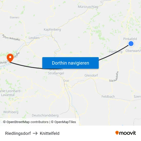 Riedlingsdorf to Knittelfeld map