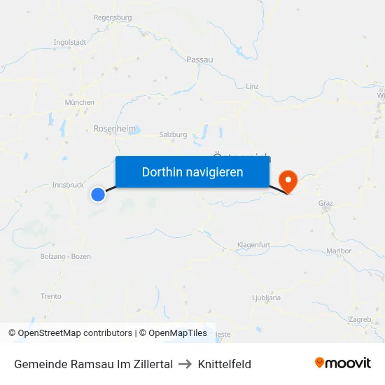 Gemeinde Ramsau Im Zillertal to Knittelfeld map
