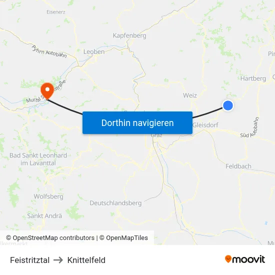 Feistritztal to Knittelfeld map