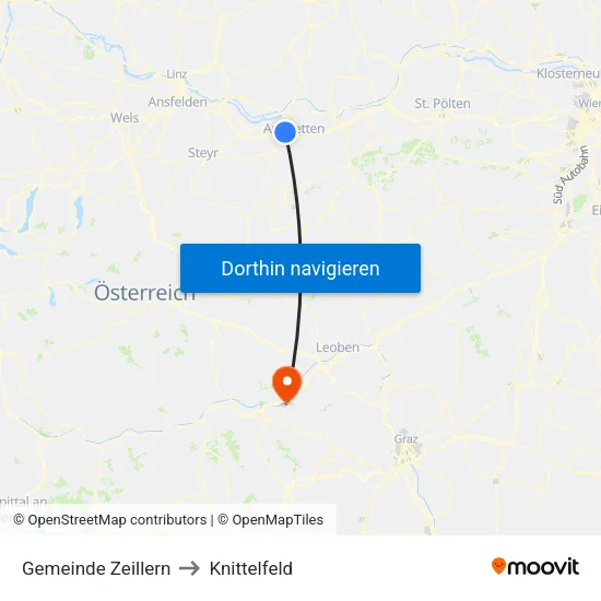 Gemeinde Zeillern to Knittelfeld map