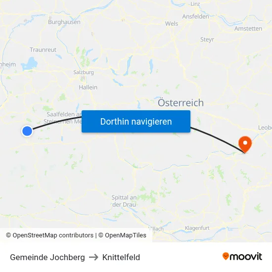 Gemeinde Jochberg to Knittelfeld map