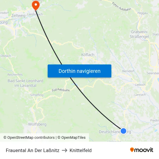 Frauental An Der Laßnitz to Knittelfeld map