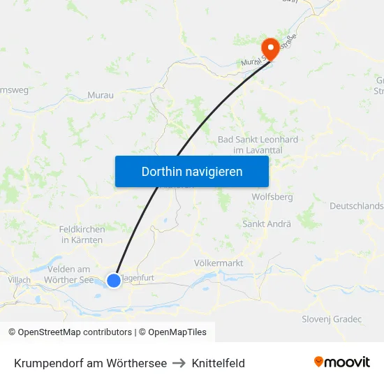 Krumpendorf am Wörthersee to Knittelfeld map