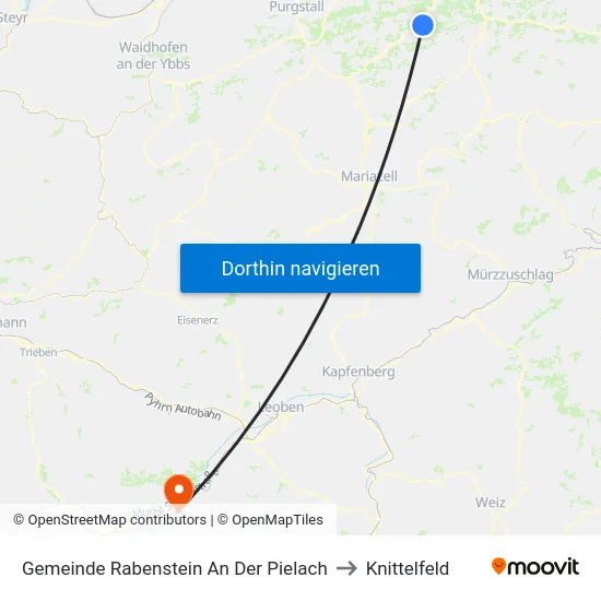 Gemeinde Rabenstein An Der Pielach to Knittelfeld map