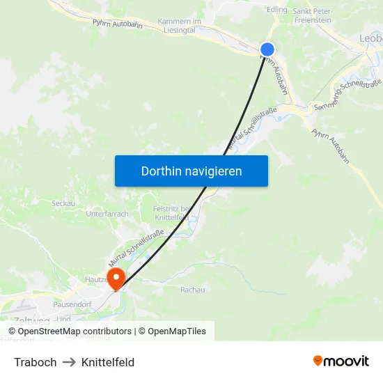 Traboch to Knittelfeld map