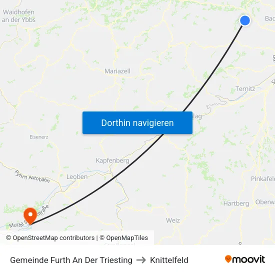 Gemeinde Furth An Der Triesting to Knittelfeld map