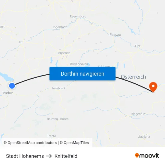 Stadt Hohenems to Knittelfeld map