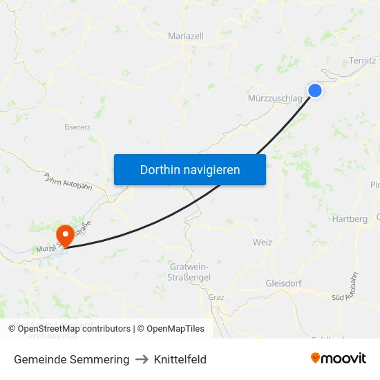 Gemeinde Semmering to Knittelfeld map