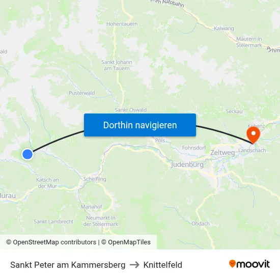 Sankt Peter am Kammersberg to Knittelfeld map