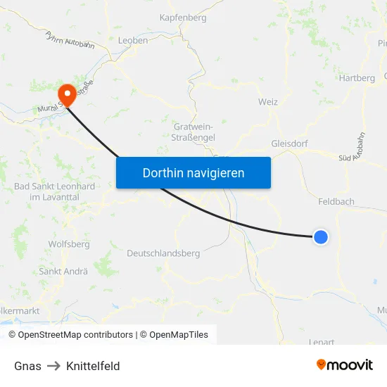 Gnas to Knittelfeld map