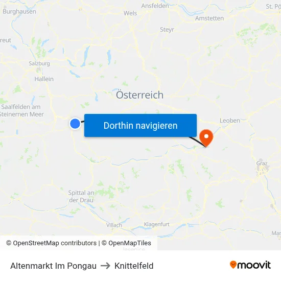 Altenmarkt Im Pongau to Knittelfeld map