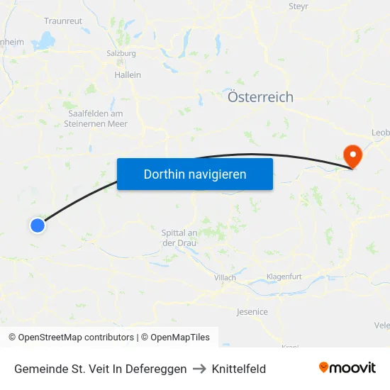 Gemeinde St. Veit In Defereggen to Knittelfeld map