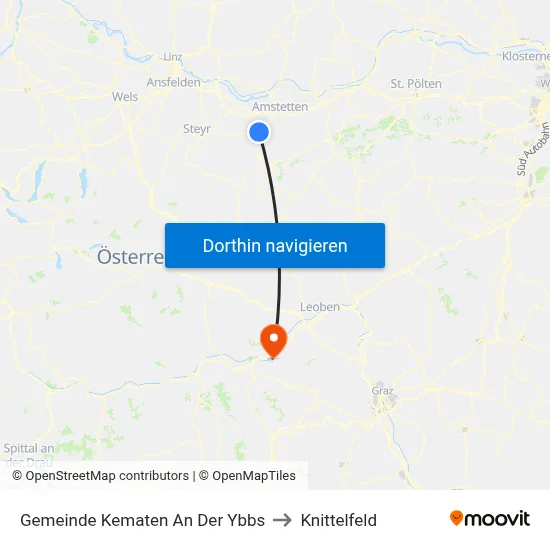 Gemeinde Kematen An Der Ybbs to Knittelfeld map