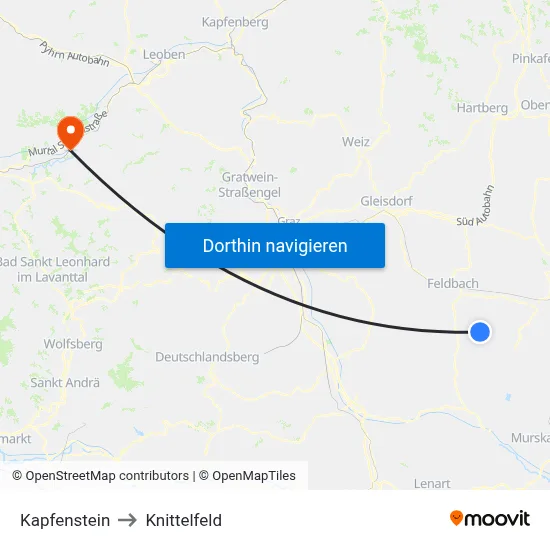 Kapfenstein to Knittelfeld map