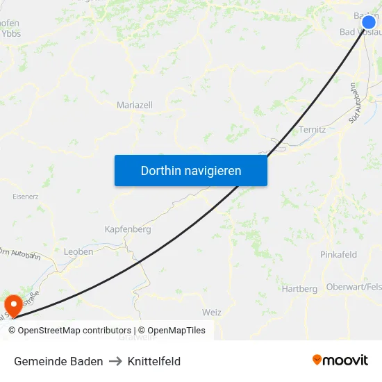 Gemeinde Baden to Knittelfeld map