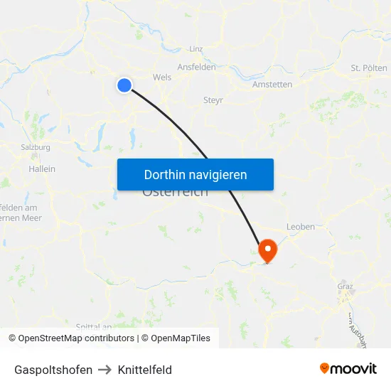 Gaspoltshofen to Knittelfeld map