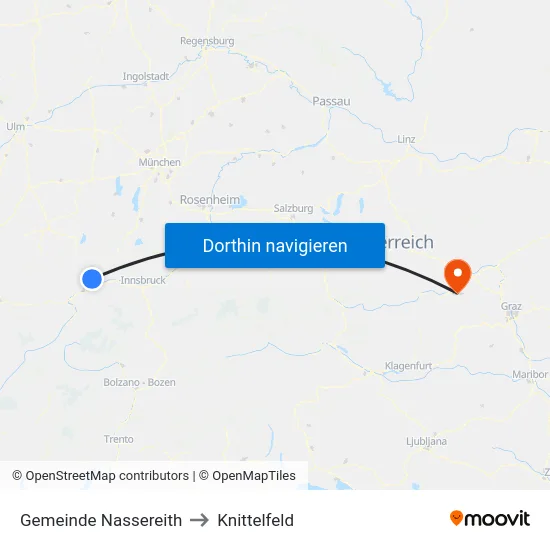 Gemeinde Nassereith to Knittelfeld map
