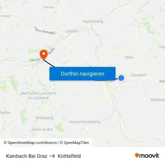 Kainbach Bei Graz to Knittelfeld map