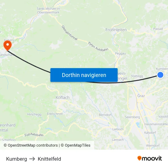 Kumberg to Knittelfeld map