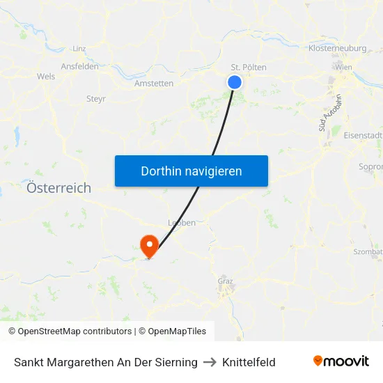 Sankt Margarethen An Der Sierning to Knittelfeld map